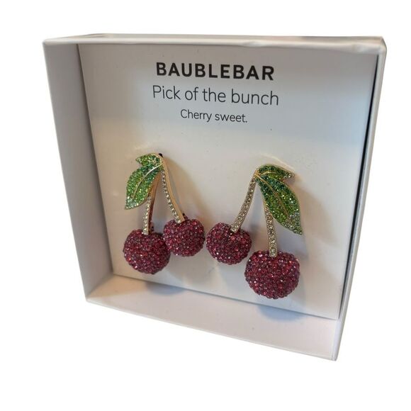 BaubleBar Pick of the bunch Cherry Earrings w/Purple,Green & Clear Pave Crystals - Picture 3 of 6